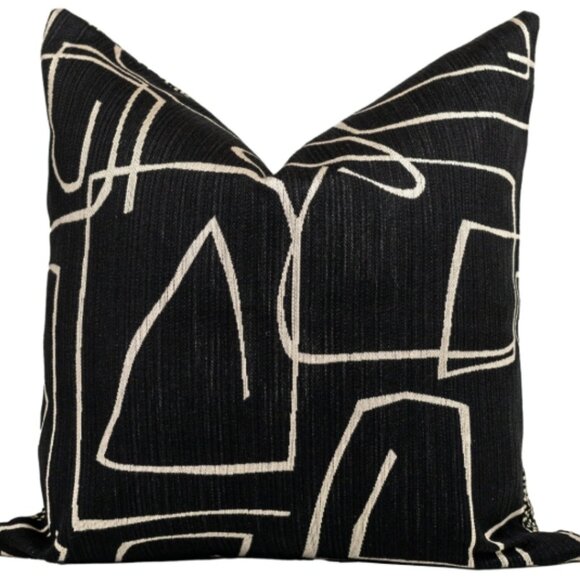 2PC Modern Black Handmade Decorative Linen Throw Pillow 22" Cover